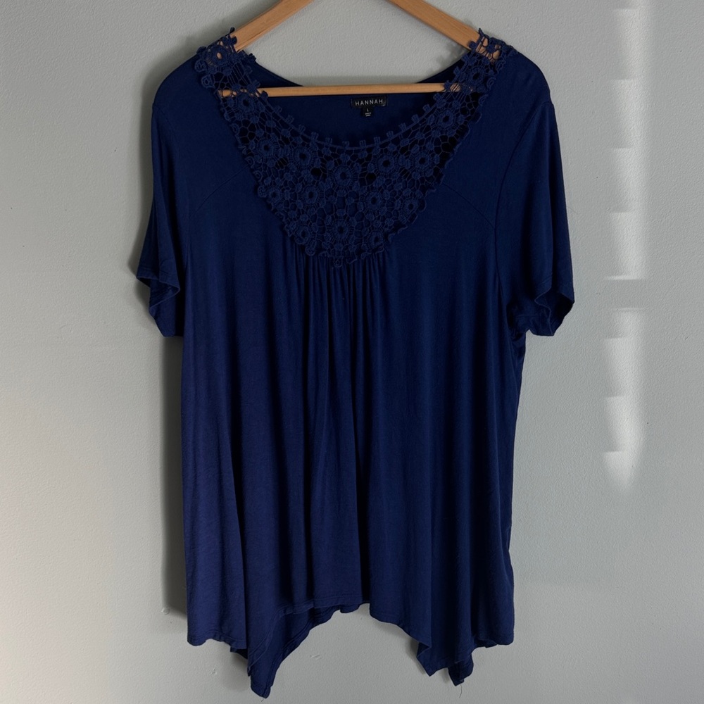 Hannah Royal Blue Lace Detail Short Sleeve top